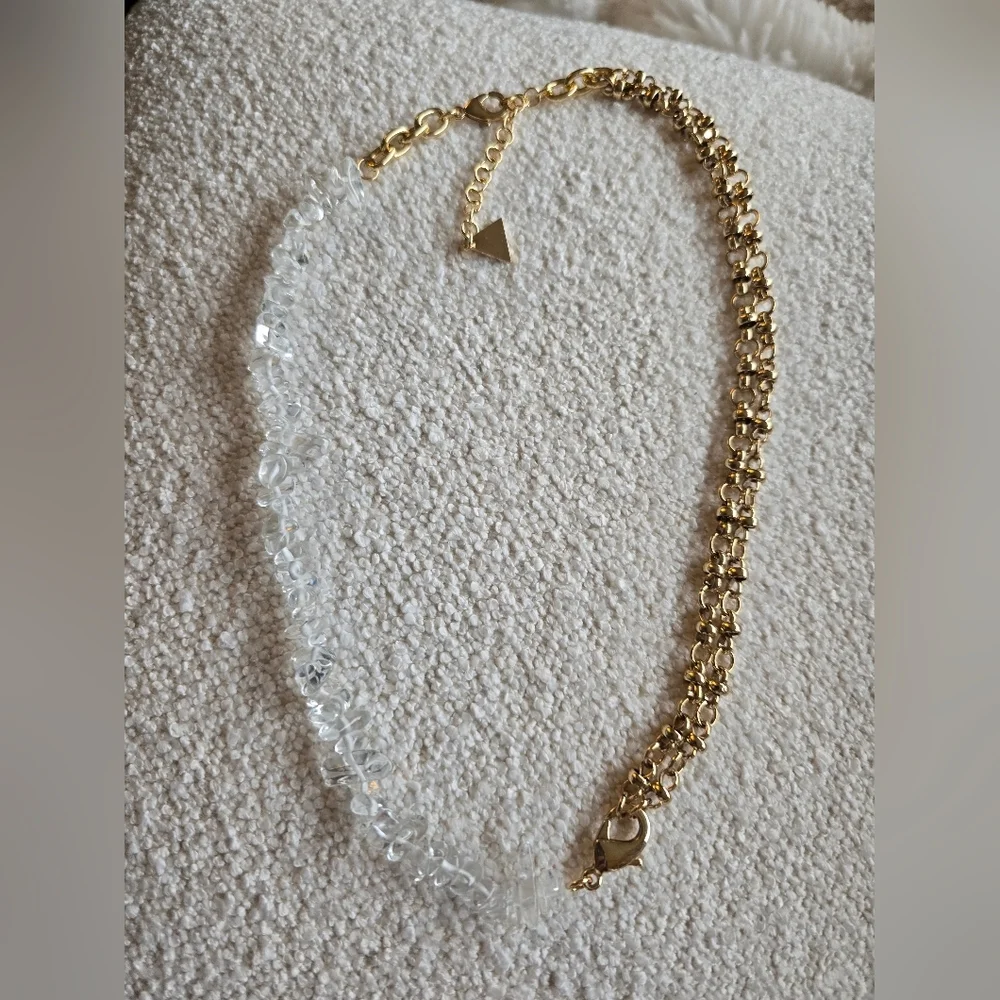 Anthropologie, Half Rock Crystal Chain Necklace, Gold, MSRP $54 - Picture 3 of 8